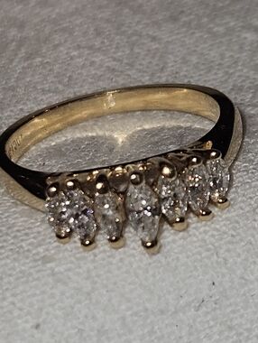 Vintage 14k Yellow Gold Marquise Diamond Cluster Ring Size 6